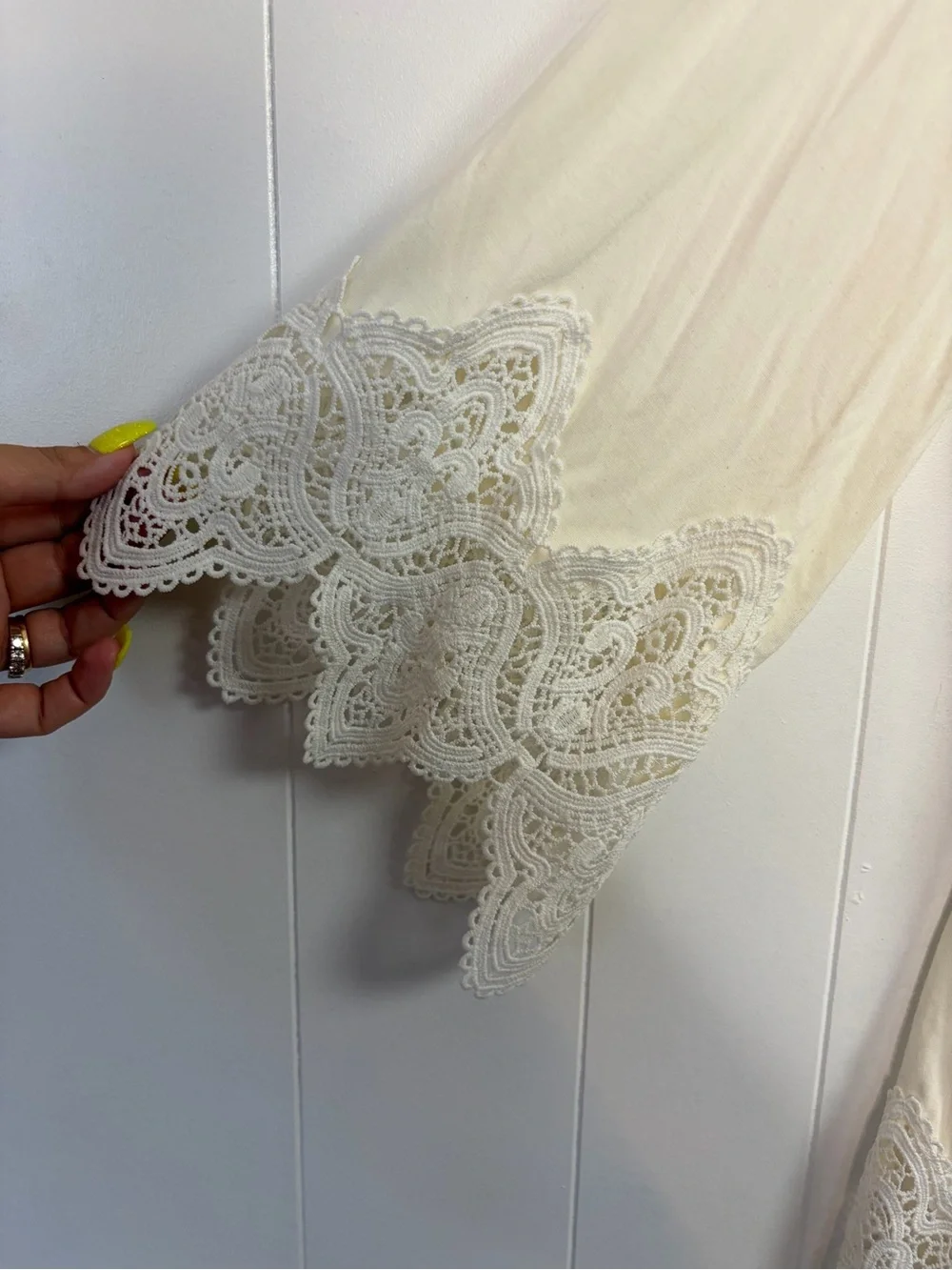 POL Crochet Bell Sleeve Boho Lace Up Peasant Top size small Summer Bohemian 70s - Picture 5 of 13
